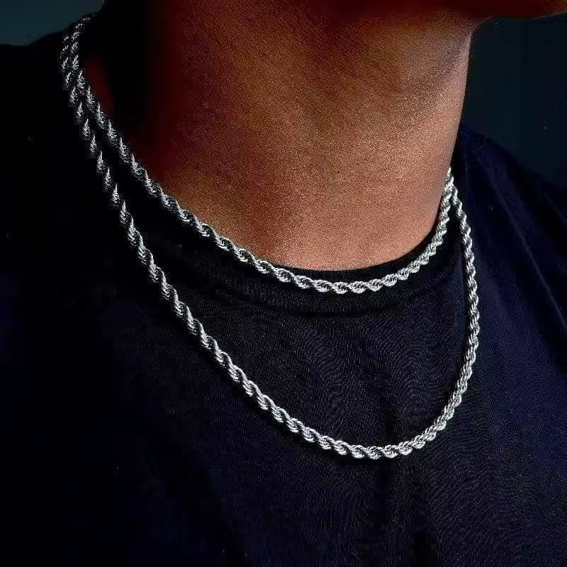 Le Torsade silver rope chain necklace layered
