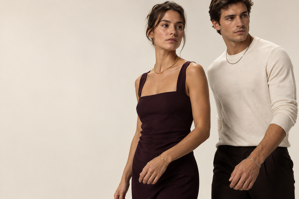 Fieré L’Éclat campaign with a woman and man wearing necklace and bracelet
